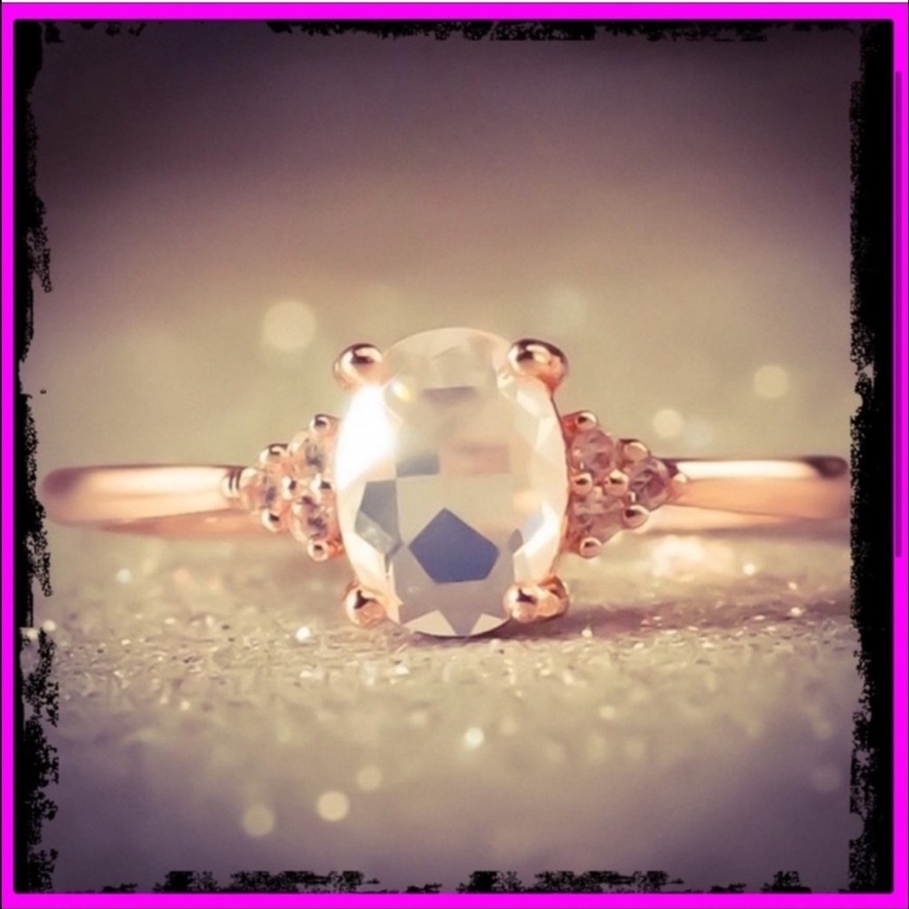 New Woman’s Handcrafted Genuine 18k Rose Gold Natural Moonstone European Ring - Picture 4 of 10